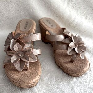 Merona Champagne gold cork mules